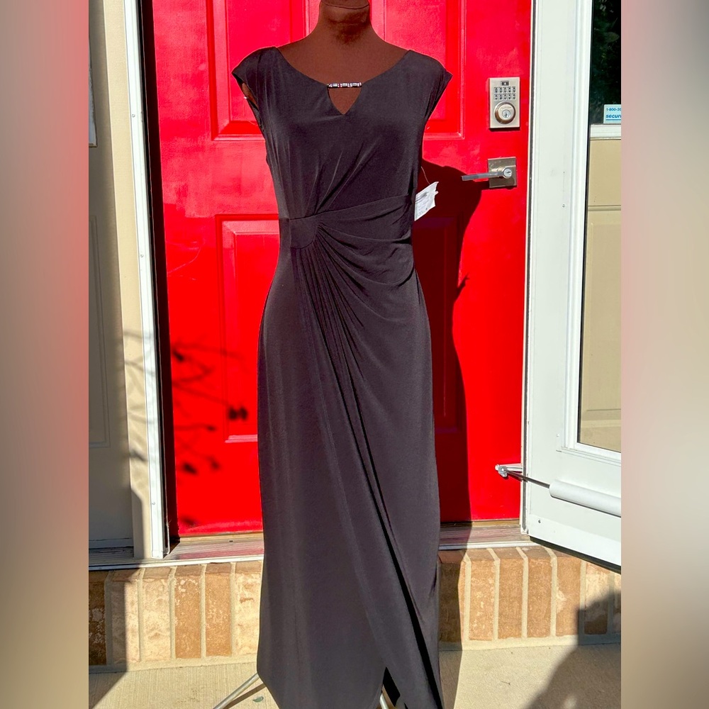 NWT CONNECTED APPAREL s6 Gorgeous blk maxi dress Rhinestone accents @ neckline - Picture 1 of 8